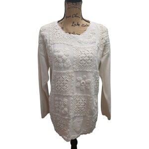 Basic Editions Crochet‎ Knit Sweater White Cottagecore Grannycore Size M